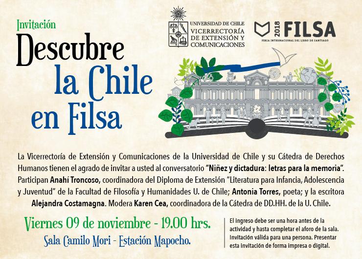 Descarga la invitación al conversatorio "Niñez y Dictadura: letras para la memoria" en FILSA 2018.