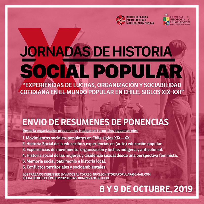 X Jornadas de Historia Social Popular "Experiencias de luchas, organización y sociabilidad cotidiana en el mundo popular en Chile, siglos XIX-XXI"